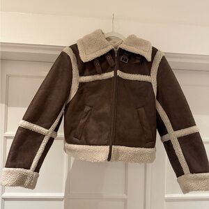 H&M Brown Faux Leather Sherpa Jacket